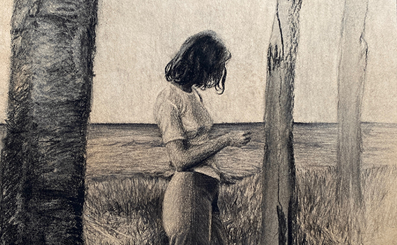 THE TALL GRASS - Charcoal on Toned Paper, 11in x 15in